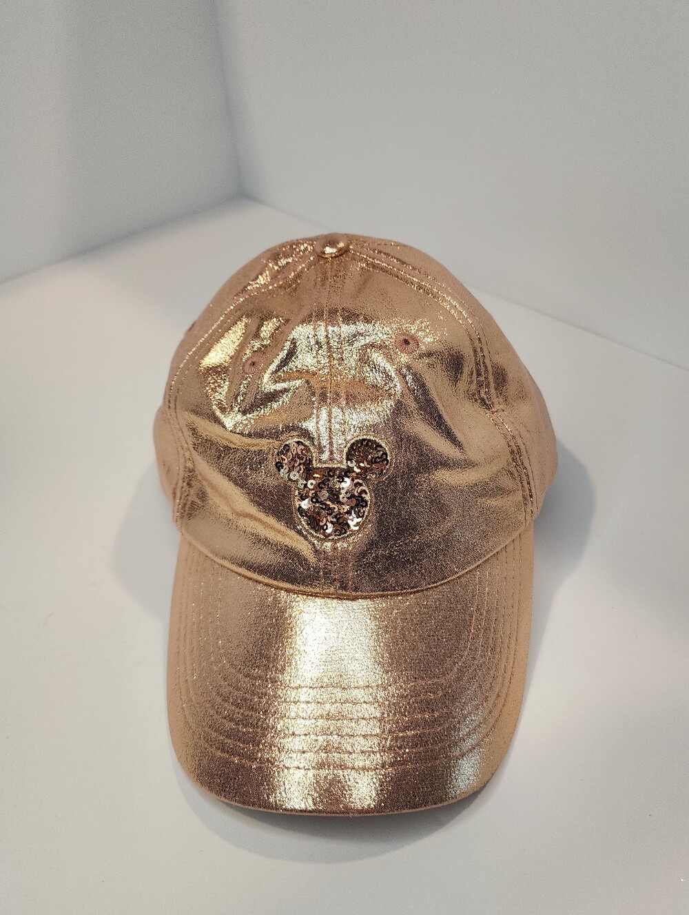 Disney Parks Mickey Mouse Rose Gold Sequin Baseball Cap Adult Size